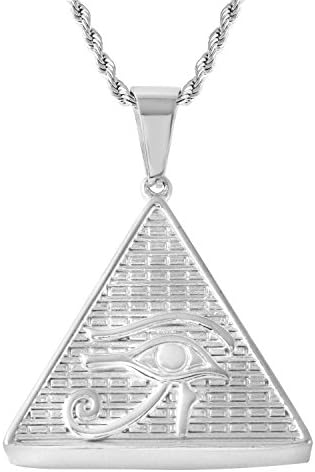 Zilver 24"MEN WOMEN Stainless Steel 3mm Silver Rope Chain Necklace Pyramid Egyptian Eye