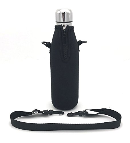 Wanty New Style Neoprene 17 Oz Insulated Water Drink Bottle Cooler Carrier Cover Sleeve Tote Bag Pouch Holder Strap for Climbing Cycling and Running Outdoor Activities (Nylon shoulder strap)