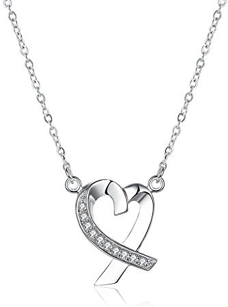 NA BEAUTY Love Heart Shape Dangle Necklace with Cubic Zirconium Around,Romantic and Fashion