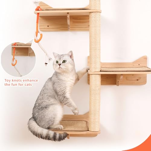 MIUZMORE Cat Tree Wall - Set of 7 Shelves and Platforms with Sisal Scratching Posts, Wall Mounted Furniture for Large Indoor Cats, Space Saver
