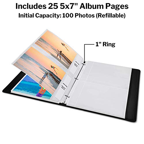 Dunwell Photo Album 3Ring Binder (Black, 1 Pack), Holds 100 5x7