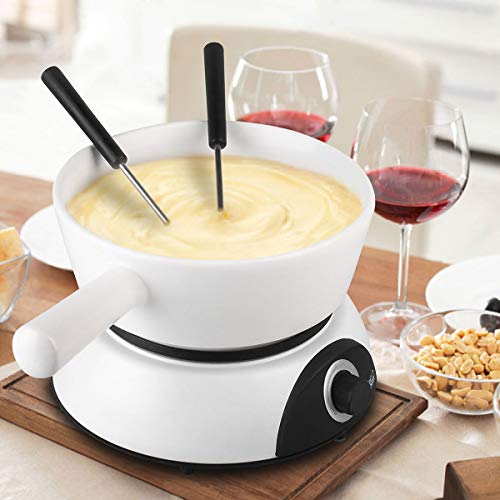 Artestia Electric Ceramic Fondue Set with 6 Fondue Forks (Pearl Color