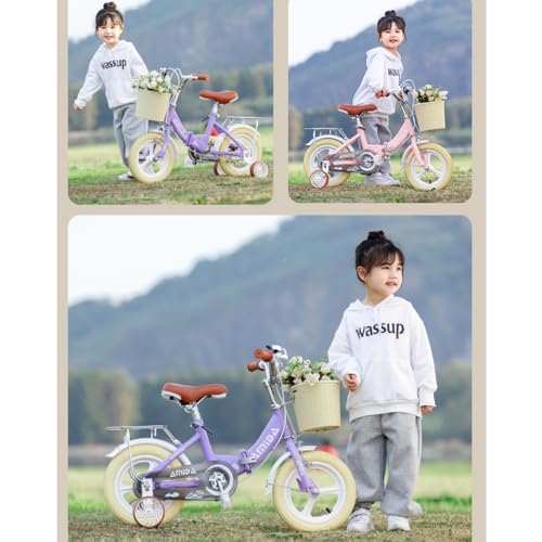 AM ANNA Girls Bike with Basket for 3-12 Years Old Kids, 12 14 16 18 Inch Bicycle with Training Wheels, Basket, Adjustable Seat & Handlebar, Hand & Coaster Brakes, Bell for Girl Boy (Pink, 12'')