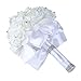 Wedding Bouquet, Febou White Bridesmaid Bouquet Bridal Bouquet with Crystals Soft Ribbons, Artificial Rose Flowers for Wedding, Party and Church (White Big Size)