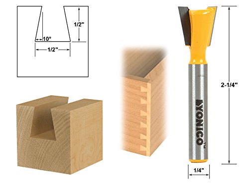 Yonico 14111q 10 Degree Dovetail Joint Router Bit with 1/4" Shank, 1/2"