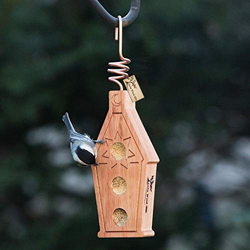 LakeWoodGift Best Homemade Mini House Hanging Bird Suet Feeder for Outdoors with copper hook Wild Birds garden lover gift good quality eucalyptus wood watcher station - Thumbnail 2