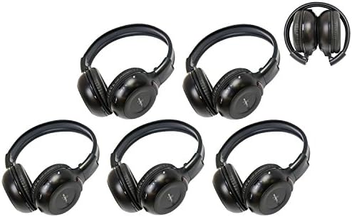 5 Pack of Two Channel Folding Adjustable Universal Entertainment System Infrared Headphones 5 Additional 48" 3.5mm Auxiliary Cords Wireless IR DVD Player Head Phones Car TV Video Audio Listening Sound
