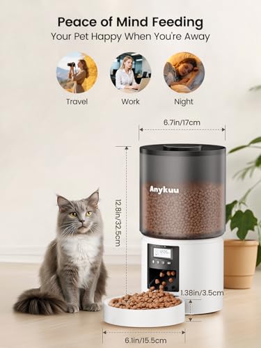 Automatic Cat Food Dispenser 4L Cat Food Dispenser with Programmable Timer and 10S Registration Dispenser Cat Food 1-6 Meals a Day for Small and Medium Pets