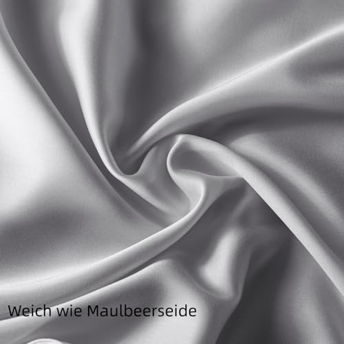 bienDo Duvet Cover Set 240 x 220 cm, Bamboo (400 Thread Count) for 150/160 Bed, Vegan Silk, Ultra Soft and Cooling, Breathable-Grey