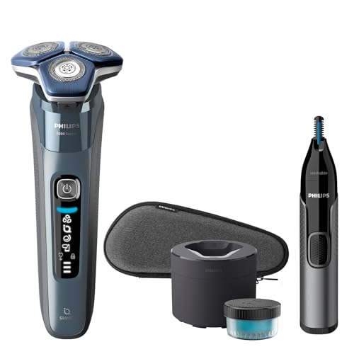 Philips Shaver Series 7000 Wet & Dry Electric Shaver & Nose Trimmer 3000 Bundle, SkinIQ Technology with Steel Precision Blades, Pop-up Trimmer, Travel Case, Cleaning Pod, Amazon Exclusive, ‎BD0101AZ