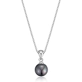 8-8.5mm Black Freshwater Cultured Pearl Necklace with 925 Sterling Silver Box Chain for Women