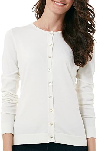 August Silk Womens Solid Button Front Cardigan Medium White