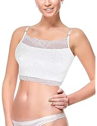 Zhanmai 3 piezas encaje Camisola Encaje Medio Bralette Cuello Encaje Top Bandeau Sujetador Camisola con correa ajustable para damaes y niñas