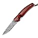 KUBEY Damascus Steel Folding Knife,Rosewood Handle,Drop Point,2-3/4-Inch Blade