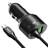USB Type C Car Charger,Tronsmart 33W Dual USB Car Charger with Quick Charge 3.0 Technology.Attached USB C Cord for Nexus 6P, Nexus 5X, LG G6, Galaxy S8/S8+,Note 8,Pixel 2/2 XL (Benson Leung Approved)