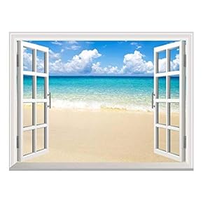 Removable Wall Sticker/Wall Mural - Beach and Tropical Sea | Creative Window View Wall Decor - 36"x48"