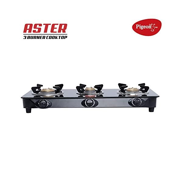 Pigeon Aster 3 Burner Gas Stove with High Powered Brass Burner Gas