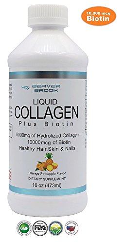 Beaver Brook Collagen Promoter-Pro Liquid Collagen 8,000mg+ 10,000 mcg Biotin-16oz (Pineapple Orange)