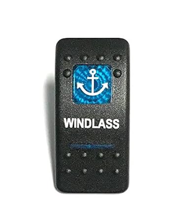 Euro Rocker Switch Cover with Text, Black with Blue Lens. Contura II, Fits Carling, Cole Hersee, Blue seas