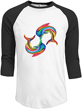 OOut Qiang Qiang Men's Rainbow Dolphins Raglan Shirt 3/4 Sleeve T-shirt XL