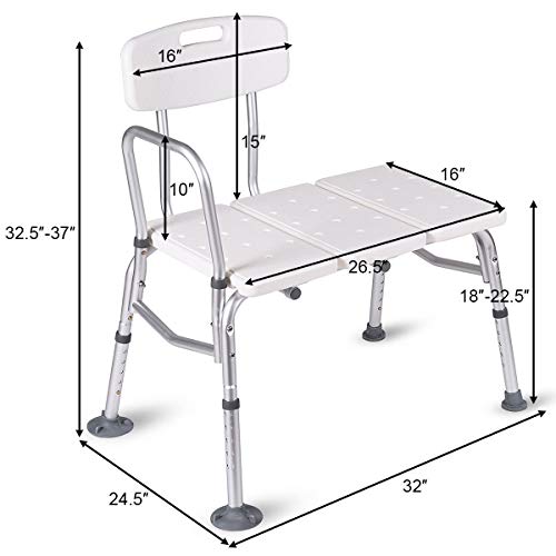 Bath Bench, WATERJOY 5 Height Adjustable Medical Bath Seat Stool Shower Chair with Back and Armrest, Bathroom Bath Tub Transfer Bench
