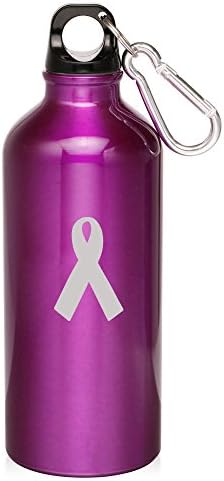 Purple Awareness Ribbon 20Oz Aluminum Sports Water Bottle Canteen Carabiner Cancer Awareness Ribbon