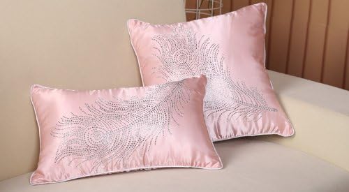 A Set Of Decorative Silk Cushion Cover Hot Fix Peacock Feather Rhinestone Throw Pillow