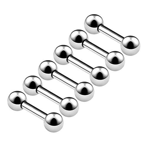 BanaVega 6PCS Surgical Steel Straight Barbell 14 Gauge 1/4 6mm 4mm Ball Daith Helix Eyebrow Rook Earrings Rook Piercing Jewellery 6324