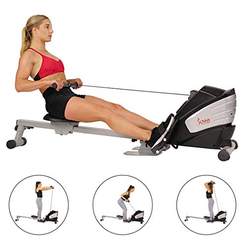 Sunny Health & Fitness Dual Function Magnetic Rowing Machine w/ Digital Monitor, Multi-Exercise Step Plates, 275 LB Max Weight and Foldable - SF-RW5622