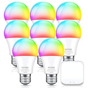 Smart Alexa Light Bulbs, Peteme Color Changing WiFi RGB Light Bulbs, 8 Bulbs & 1 Hub Compatible with Alexa, Siri, Echo…