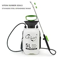 Cesun 1.3 Gallon Viton Pump Pressure Sprayer for Lawn and Garden, Multi-Purpose Sprayer with Telescoping Stainless Steel Wand, Pressure Relief Valve, Adjustable Shoulder Strap (5L Viton)