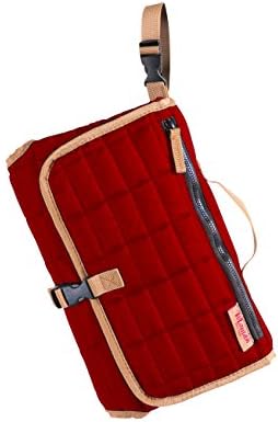 MAMAN Portable Changing Pad Station - Waterproof Cushioned Diaper Changing Mat Organizer for Baby Boys and Girls (Red)