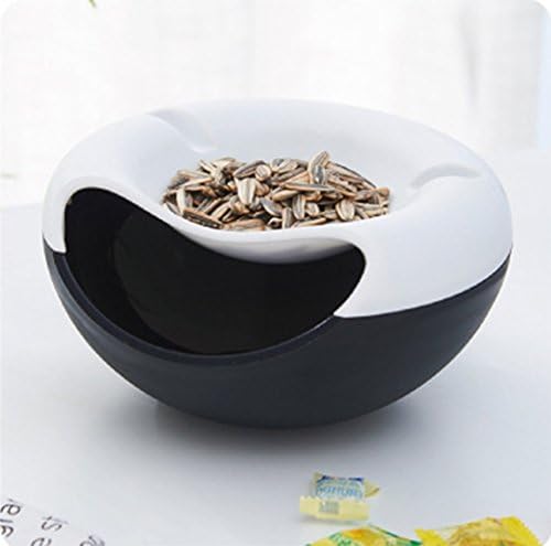 Addision Double Dish Smiley Nut Bowl, Pistachios Shell Storage Tray, Storage Fruit Box, Melon Seeds Plate with Cellphone holder (Black/White)