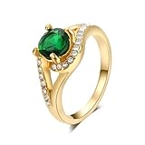 Yoursfs Vintage Green Crystal Ring 18K Rose Gold Plated Fashion Jewelry CZ Cocktail Ring with Stone for Women Mother's Day Gift