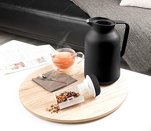 Rosenstein & Söhne Thermo Teekanne mit Sieb: 2in1-Vakuum-Isolierkanne für Kaffee und Tee, mit Teesieb, 1 Liter (Tee Isolierkanne mit Sieb, Isolier Teekanne mit, Trinkflasche mit Tragegriff) – Bild 6