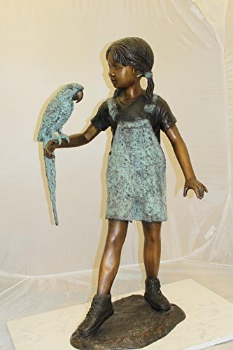 Girl Holding a Parrot Bronze Statue - Size: 26"L x 19"W x 42"H.
