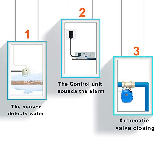 ESDS Automatic Water Leak Shut Off Valve System,Water Leak Detector with 2 Valves,2 Sensors and
