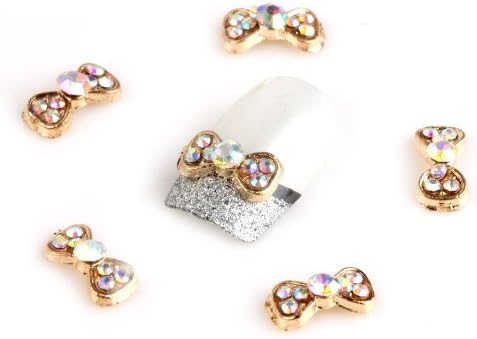 Nail Hall Rhinestones Gold Bow Tie 10 Pieces Silver 3D Alloy Nail Art Slices Glitters DIY Decorations