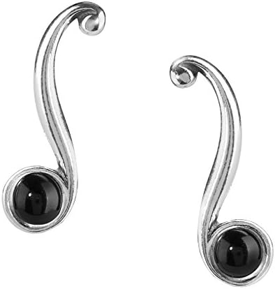 Sterling Silver Black Agate Ear Climber Earrings