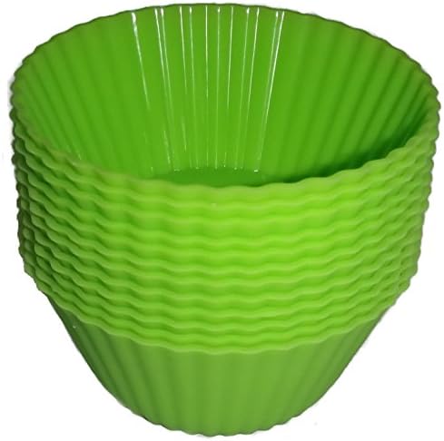 Silcook Silicone Baking Cups / Muffin Molds / Cupcake Liners - 12 Cup Set to Use with or Replace Muffin Pan / Tin (Green)
