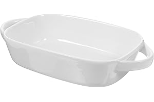 Happyyami Ceramic Baking Dish Double Handle Bakeware White Rectangular Oven Safe Casserole Pan for Microwave