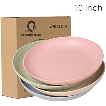 Shopwithgreen 10 Inch Wheat Straw Deep Dinner Plates - Microwave and Dishwasher Safe, Unbreakable Sturdy Plastic Dinner Plates¡­
