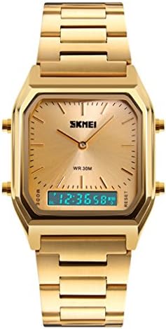 Mens Watch Analog-Digital Dual Time Zones Stainless Steel Watches Multifunctional LED Alarm Date Chrono Quartz Waterproof Wristwatch