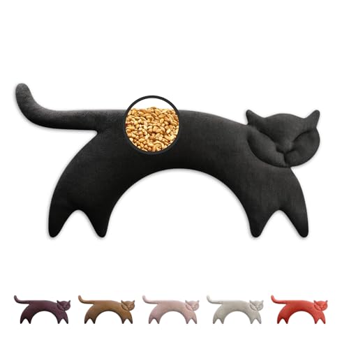 41787ZGHtuL Leschi Wärmekissen - Körnerkissen Für Mikrowelle - Tier Katze Schwarz - Anschmiegsames Nackenkissen Mit Bio Weizen - Ideal Als Wärmespender Im Winter Und Bei Verspannungen An Nacken Schulter Hals