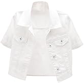 Omoone Women's Summer Short Sleeve Crop Denim Trucker Jacket Jean Coat Tops