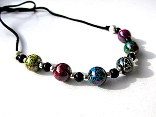 Shimmering bright multi-color big beads adjustable strap party necklace