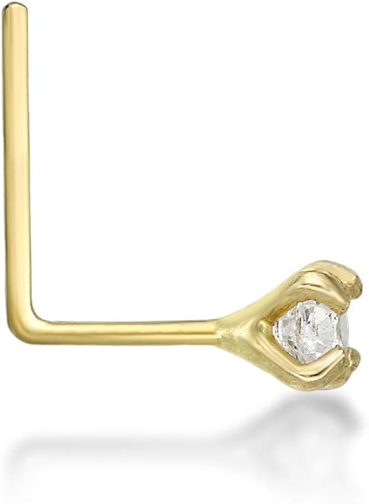 22 Gauge 14K Yellow Gold 2MM Cubic Zirconia Nose Ring, White - Image 5