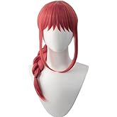 KIRA KIRA Anime Long Red Pink Braid Wig with Bangs Women 45cm Ponytail Cosplay Wig for Halloween