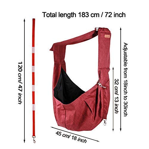 Wokow Dog Sling Pet Carries, Hands-Free Waterproof Lightweight Shoulder Carrier Bag with Dog Leash/Pocket and Adjustable Lengthened Strap for Small Medium Cat/Puppy/Rabbit up to 16lb Outdoor Travel