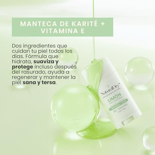 NaturalDry - Piel Sensible para toda la familia- Desodorante natural SIN Bicarbonato de Sodio - Para hombre y mujer - No obstruye los poros - Sin Aluminio - Sin Parabenos - Elimina el mal olor - Limón - Deodorant en barra (1 unidad)